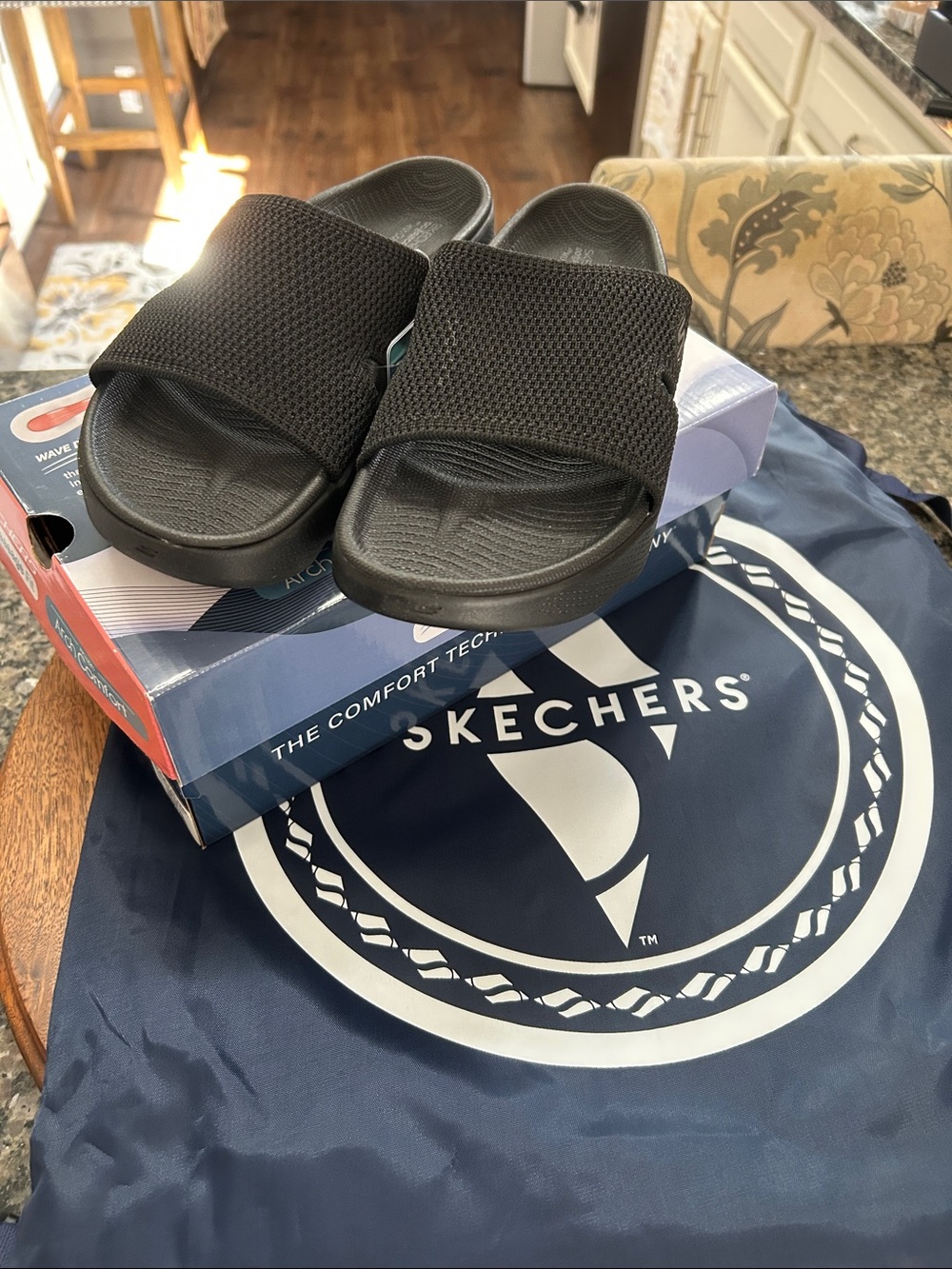 Skechers Women’s Black Mesh Slide Sandals